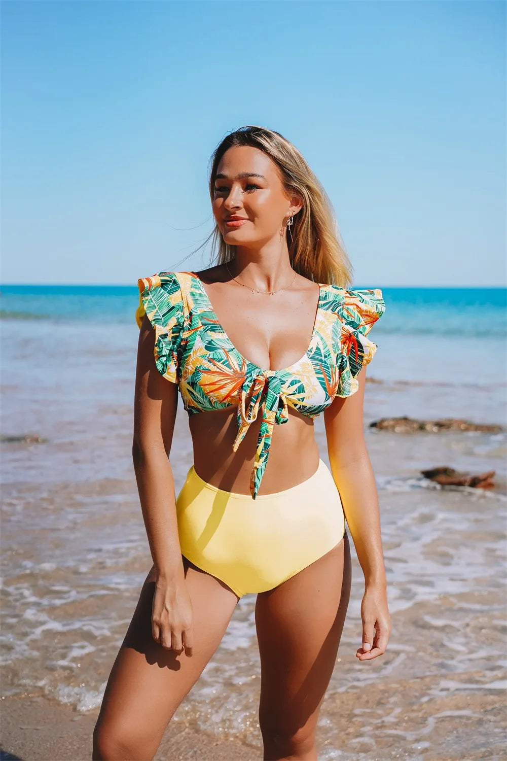 2026 High Waist Bandage Bikini Set For Women Floral Printed Ruffle Bikinis Push Up Strappy Brazilian Biquini Swimwear Swimsuit