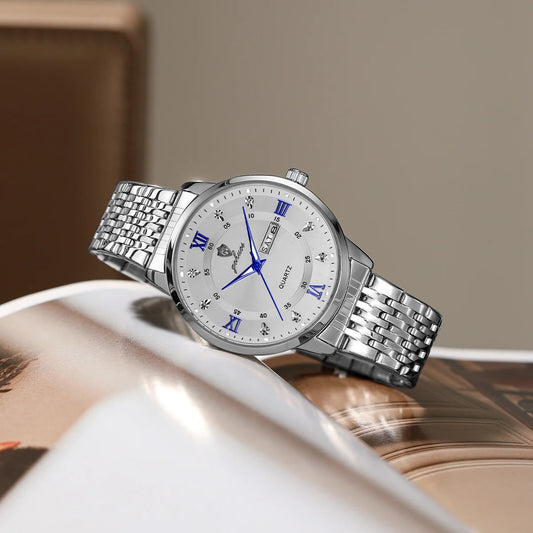 US Local Stock Gohuos 8806 Stainless Steel Quartz Men Watches Date Week Display Luminous Hands 30M Waterproof Wristwatch Reloj
