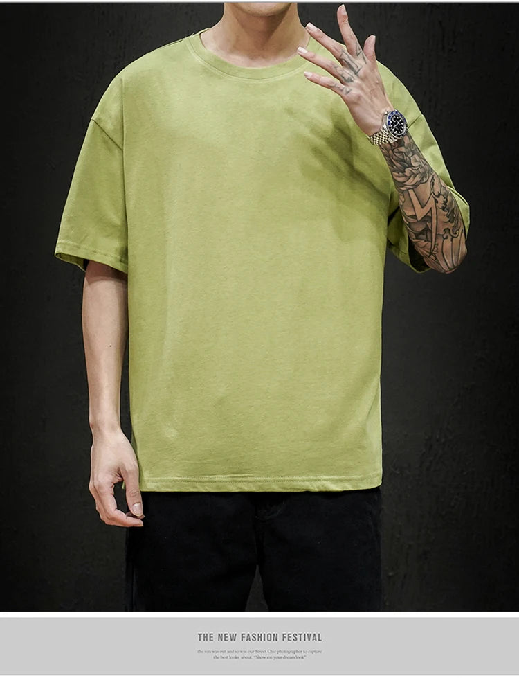 New Summer Men's T Shirt Fashion Solid T Shirt Mens Oversized Hip Hop Short Sleeve Casual Cotton Mens Streetwear Top Tees