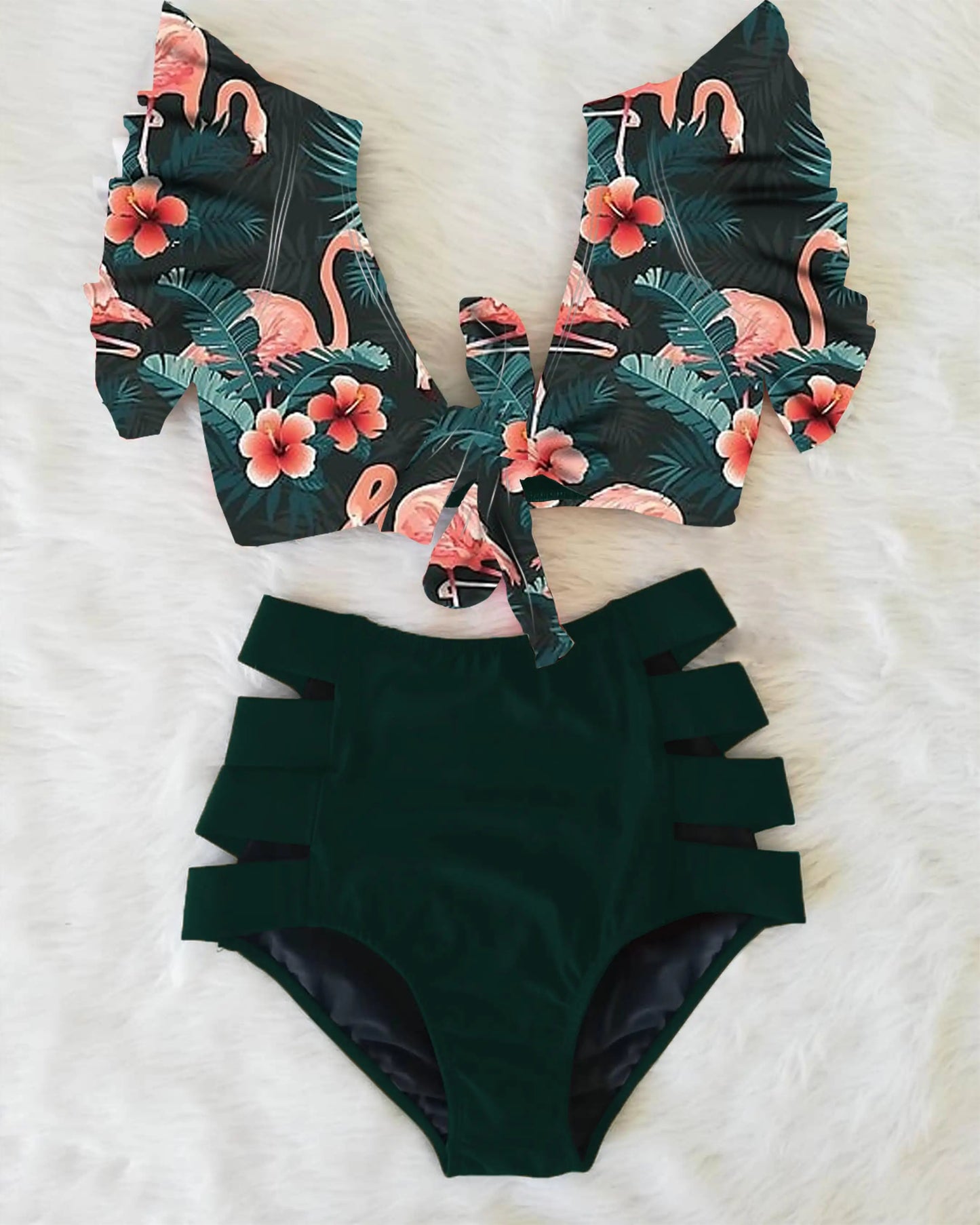 2026 High Waist Bandage Bikini Set For Women Floral Printed Ruffle Bikinis Push Up Strappy Brazilian Biquini Swimwear Swimsuit