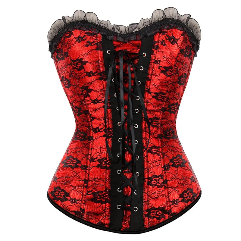Corset Lingerie For Women Floral Jacquard Overbust Corset Waist Cincher Plum Bustier Sexy Hot Plus Size