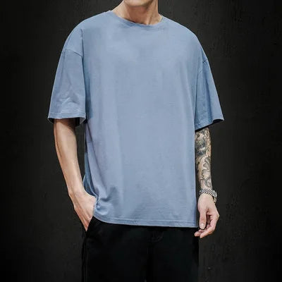 New Summer Men's T Shirt Fashion Solid T Shirt Mens Oversized Hip Hop Short Sleeve Casual Cotton Mens Streetwear Top Tees