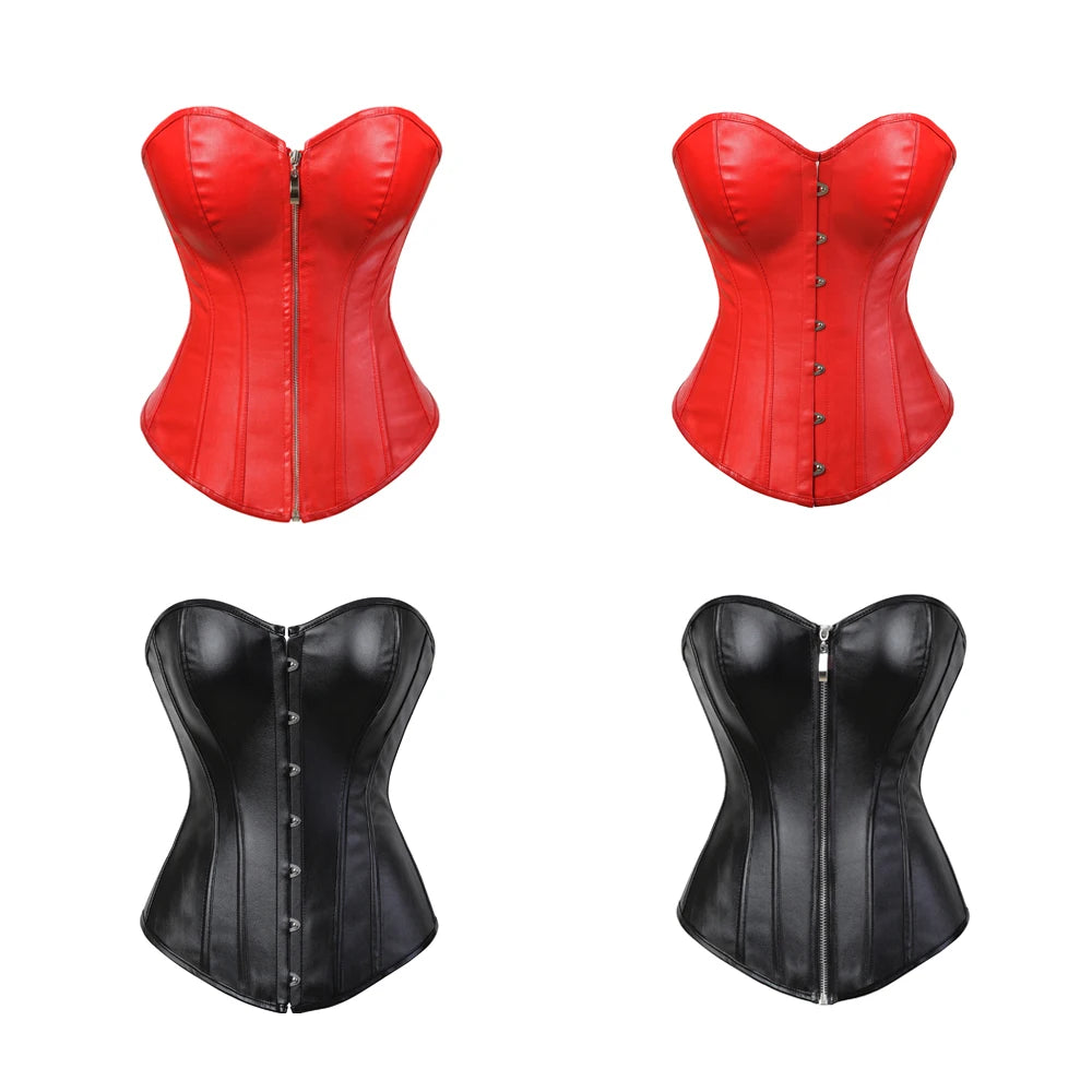 Faux Leather Corset Sexy Clubwear Bustier Hot Lingerie  Zipper Costume Lace up  Waist Cincher Top Plus Size
