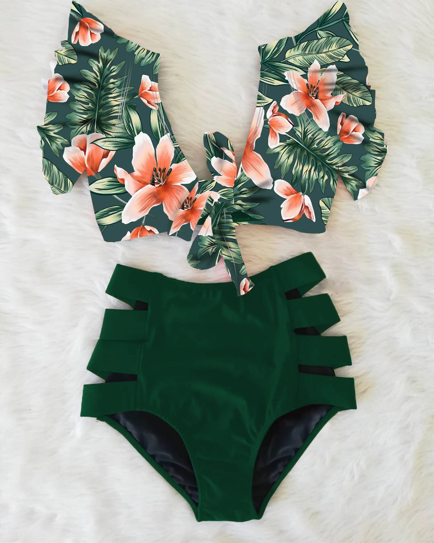 2026 High Waist Bandage Bikini Set For Women Floral Printed Ruffle Bikinis Push Up Strappy Brazilian Biquini Swimwear Swimsuit