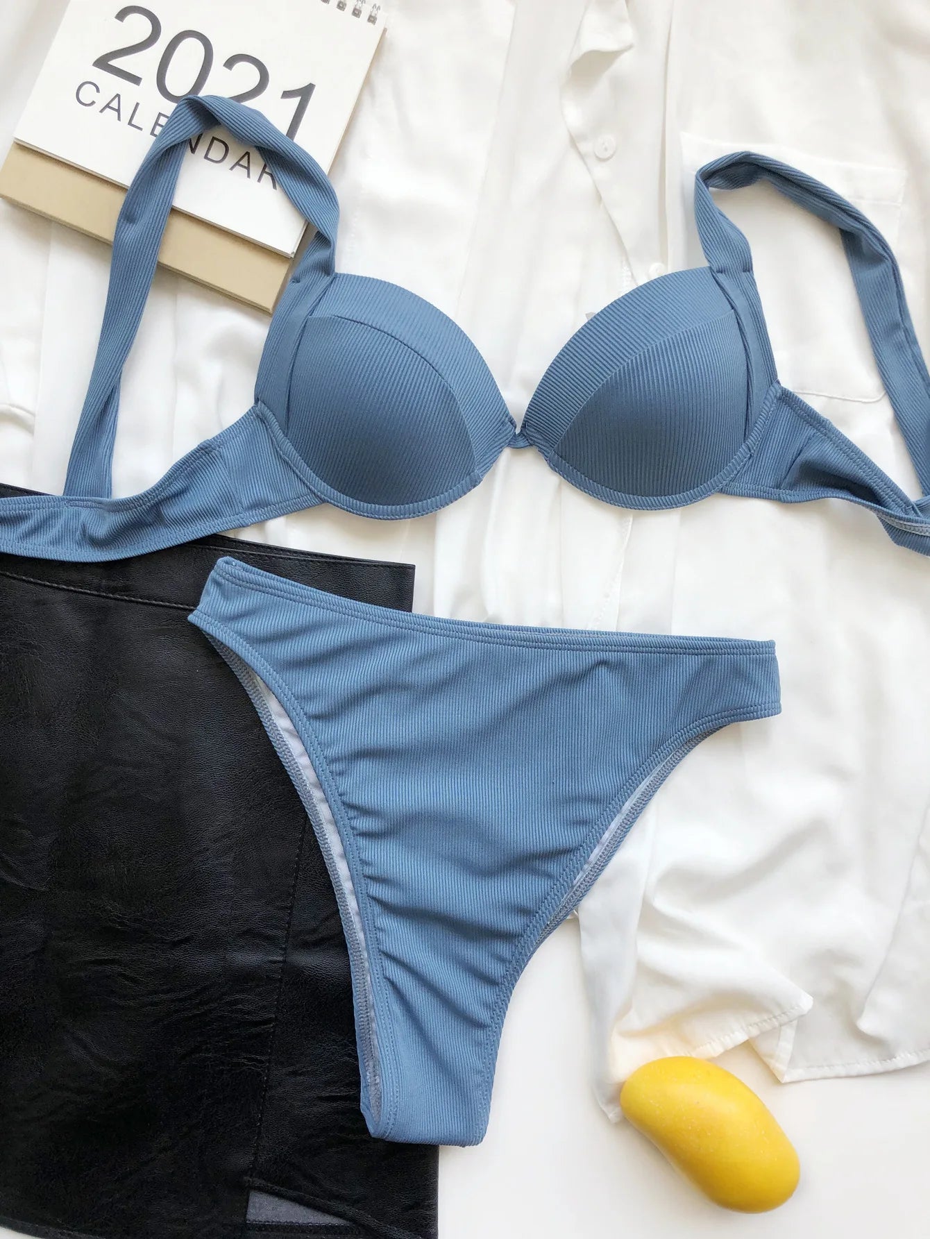 Women's High Waist Bikini, Underwire Padded Push Up Swimwear, Solid Black, White, Yellow, Green, Women Swimsuit, Bathing Suit