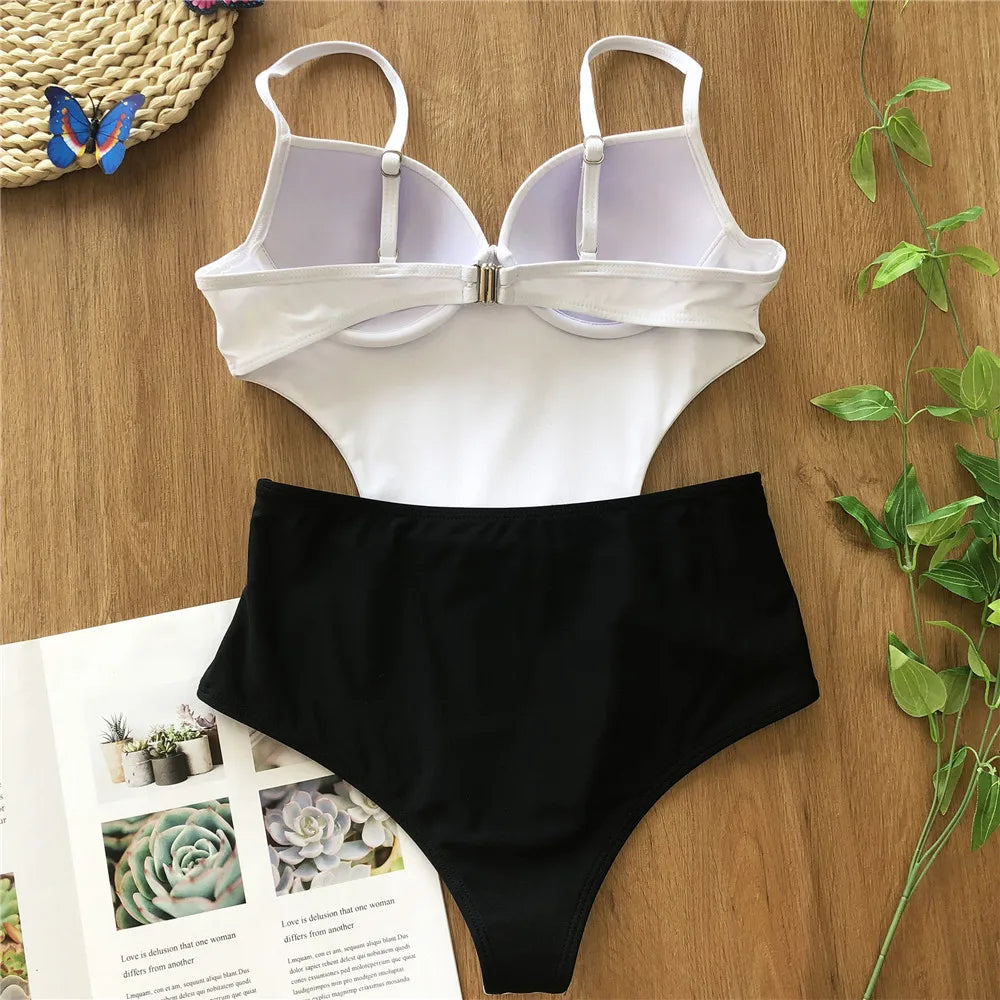 Vigoshely 2025 Sexy Push Up Swimwear Women Retro One Piece Swimsuit Female High Waist Belt Monokini Hollowed Bathing Suit Swim