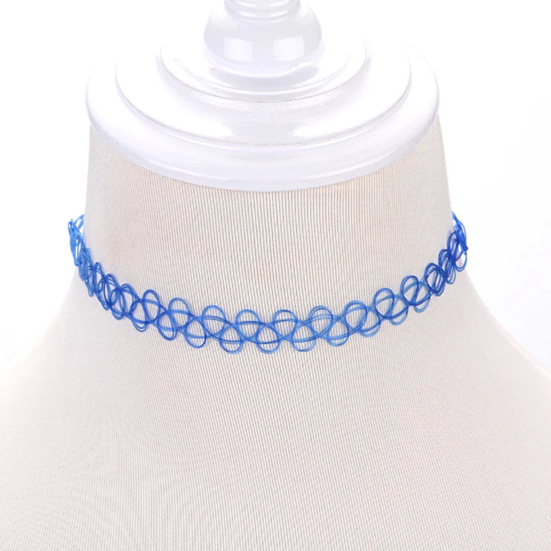 Choker Tattoo Necklace for Girls Gothic Chokers Necklaces for Women Elastic Hollow Punk Jewellery 12 pcs/Set