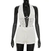 Custom Logo Women Summer Casual Lace Draped Collar Halter Backless Top Slim Shorts Color Blocking Suit