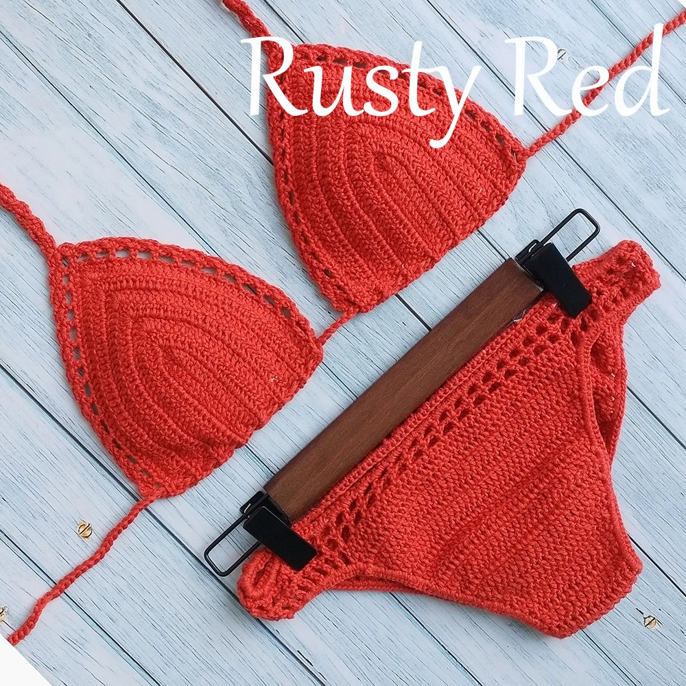 Have Lining Chest Pad Micro Bikini Set Women Crochet Sexy Swimsuit Solid Bikini Backless Swimwear Low Waist Bathing Suit Female