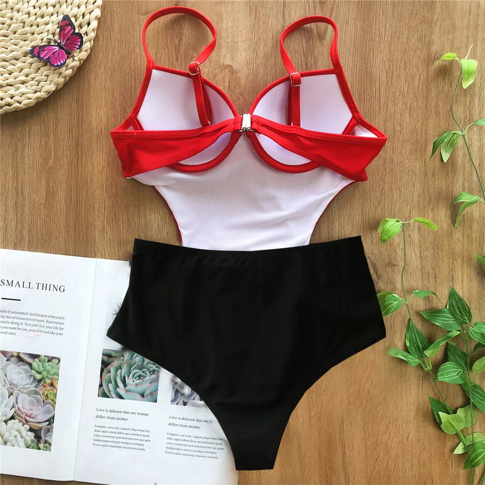 Vigoshely 2025 Sexy Push Up Swimwear Women Retro One Piece Swimsuit Female High Waist Belt Monokini Hollowed Bathing Suit Swim