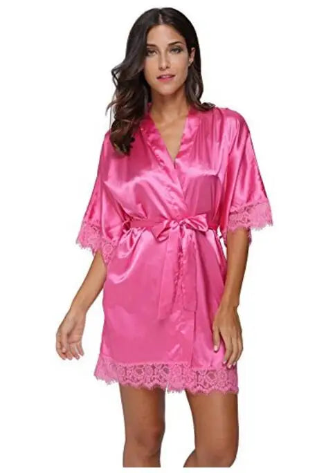 Plus Size Lace Patchwork Bride Bridesmaids Robe Sexy Lingerie Women Silk Wedding Party Kimono Robes Nightgown Sleepwear bathrob