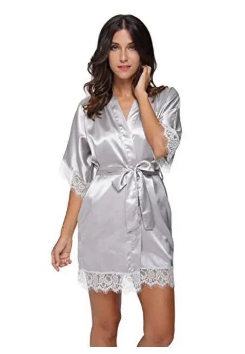 Plus Size Lace Patchwork Bride Bridesmaids Robe Sexy Lingerie Women Silk Wedding Party Kimono Robes Nightgown Sleepwear bathrob