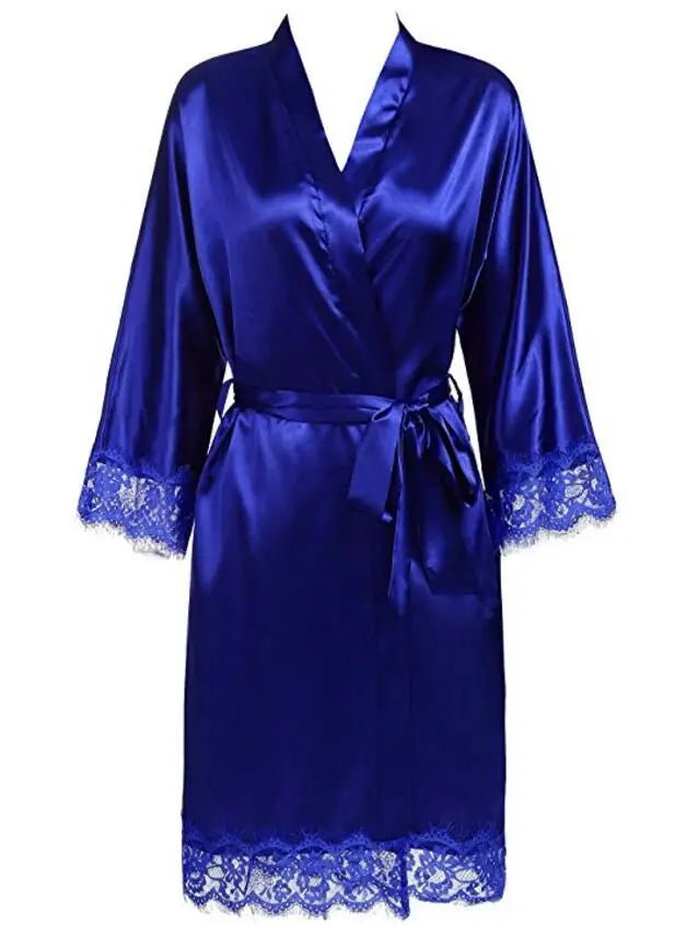 Plus Size Lace Patchwork Bride Bridesmaids Robe Sexy Lingerie Women Silk Wedding Party Kimono Robes Nightgown Sleepwear bathrob