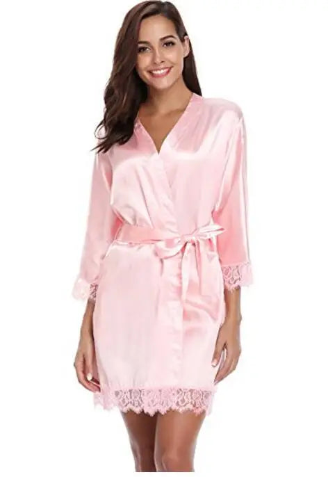 Plus Size Lace Patchwork Bride Bridesmaids Robe Sexy Lingerie Women Silk Wedding Party Kimono Robes Nightgown Sleepwear bathrob