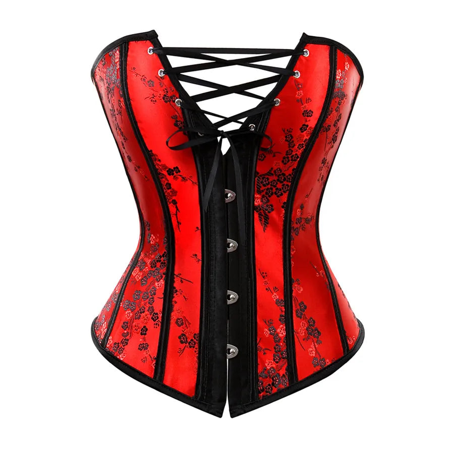 Corset Lingerie For Women Floral Jacquard Overbust Corset Waist Cincher Plum Bustier Sexy Hot Plus Size