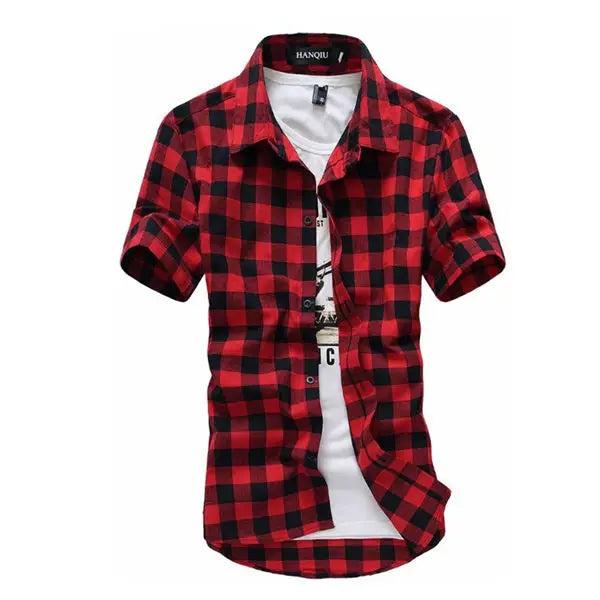 Red And Black Plaid Shirt Men Shirts 2026 New Summer Fashion Chemise Homme Mens Checkered Shirts Short Sleeve Shirt Men Blouse