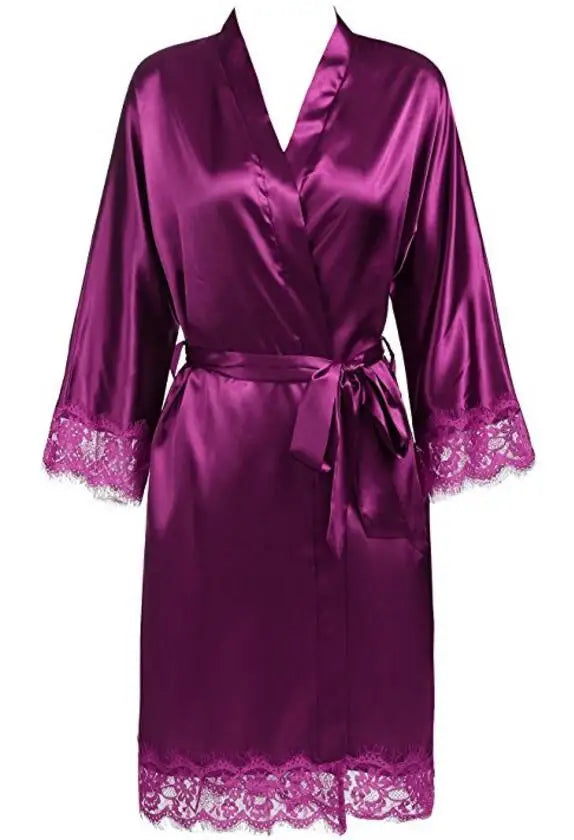 Plus Size Lace Patchwork Bride Bridesmaids Robe Sexy Lingerie Women Silk Wedding Party Kimono Robes Nightgown Sleepwear bathrob