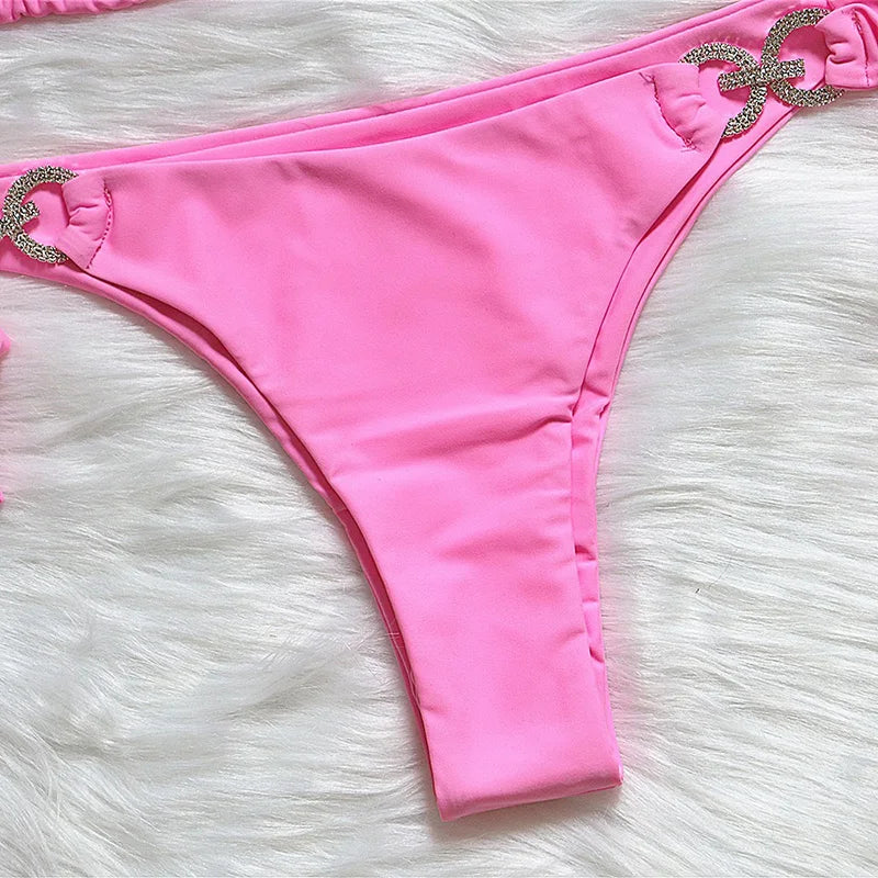 2025 Shiny Rhinestone Diamond Bikini Women Swimsuit Female Swimwear Two Pieces Bikini Set Halter Bathing Suit Swim Beach Wear