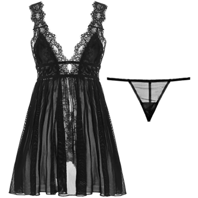 CINOON Summer Womens Sleepwear V-Neck Sexy Nightdress Casual Nightgown Comfortable Lace Pajama Solid Color Bifurcation Nightwear