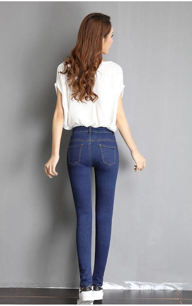 Jeans for Women mom Jeans blue gray black Woman High Elastic 36 38 40 Stretch Jeans female washed skinny pencil pants