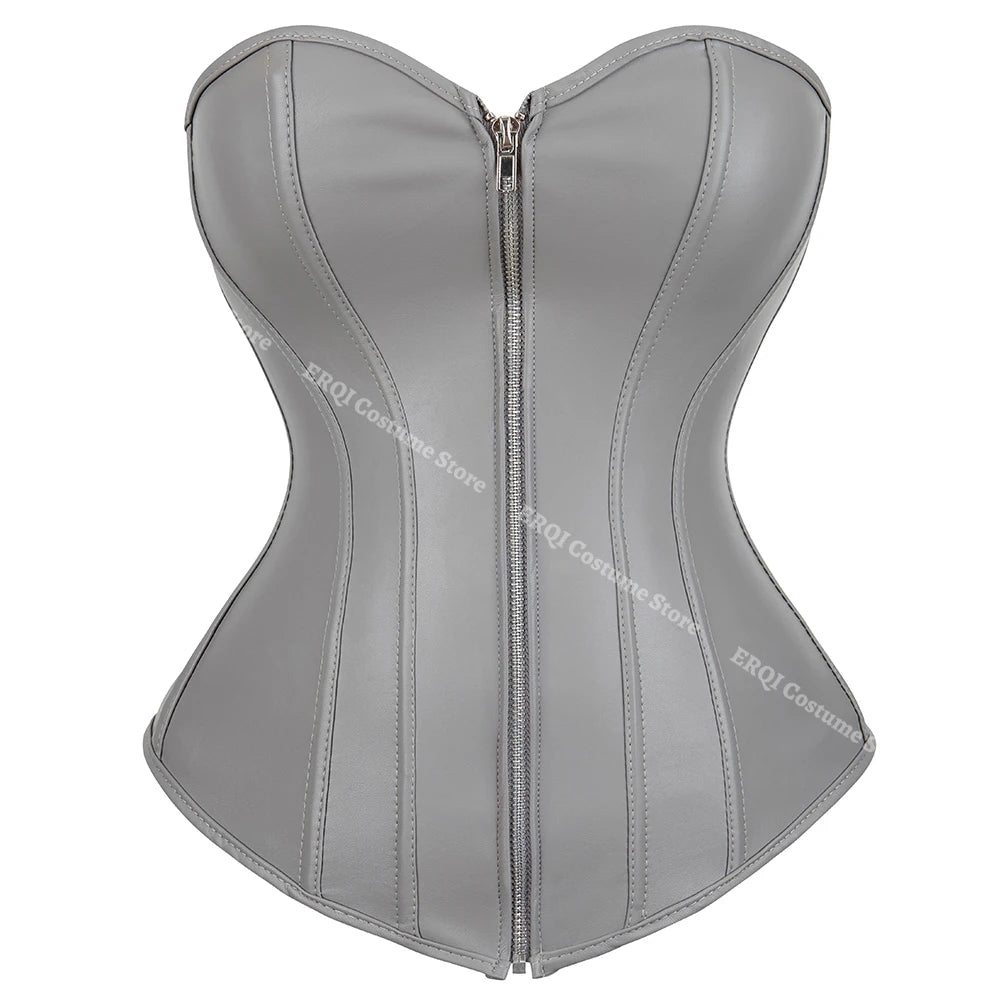 Faux Leather Corset Sexy Clubwear Bustier Hot Lingerie  Zipper Costume Lace up  Waist Cincher Top Plus Size