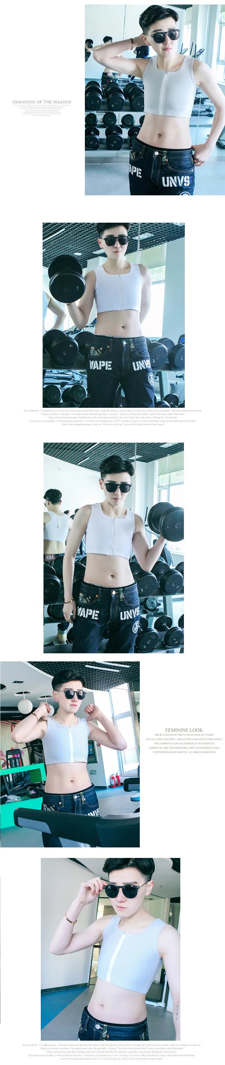 Les Zipper Corset Chest Binder With Zipper Short Bustier Trans Crop Tops S 3XL