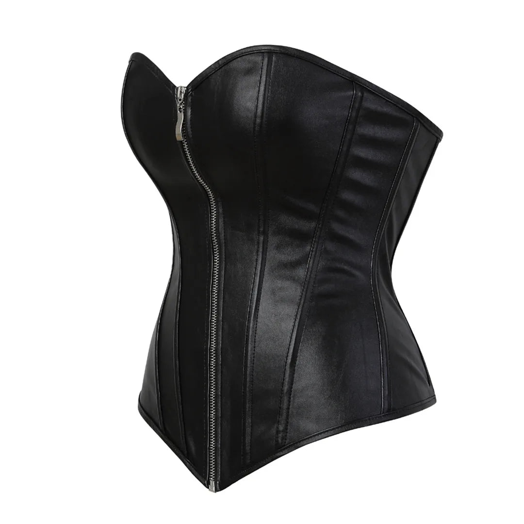 Faux Leather Corset Sexy Clubwear Bustier Hot Lingerie  Zipper Costume Lace up  Waist Cincher Top Plus Size