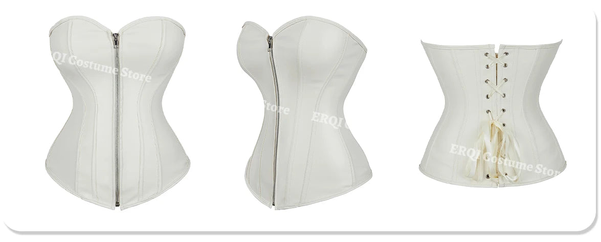 Faux Leather Corset Sexy Clubwear Bustier Hot Lingerie  Zipper Costume Lace up  Waist Cincher Top Plus Size