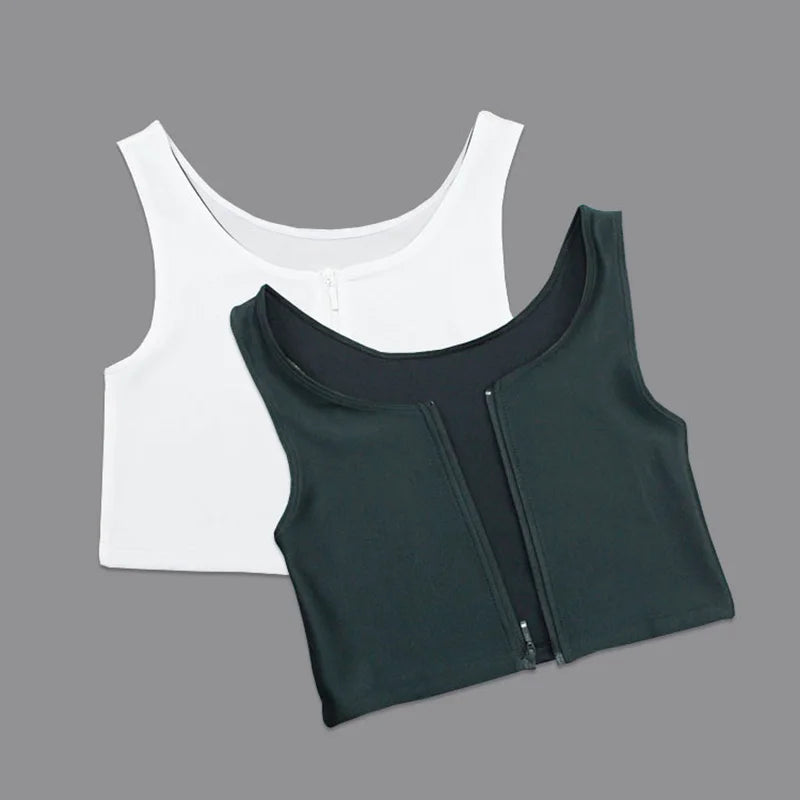 Corset Flat Breast Binder Les Zipper Short Corset bra Summer Comfortable Chest Binder Trans Vest S-3XL Crop Tops Bamboo Charcoal