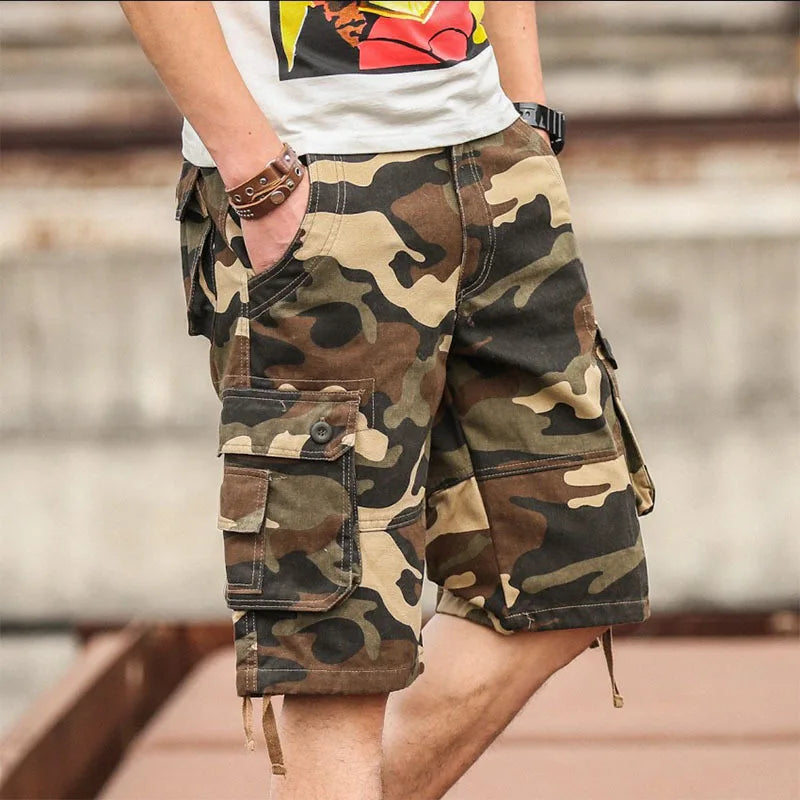 Summer Cargo Shorts Men Camouflage Camo Casual Cotton Multi-Pocket Baggy Bermuda Streetwear HipHop Military Tactical Work Shorts