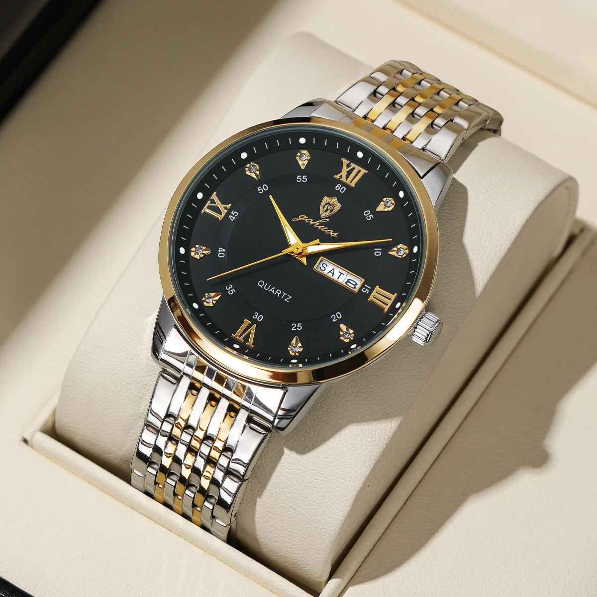 US Local Stock Gohuos 8806 Stainless Steel Quartz Men Watches Date Week Display Luminous Hands 30M Waterproof Wristwatch Reloj