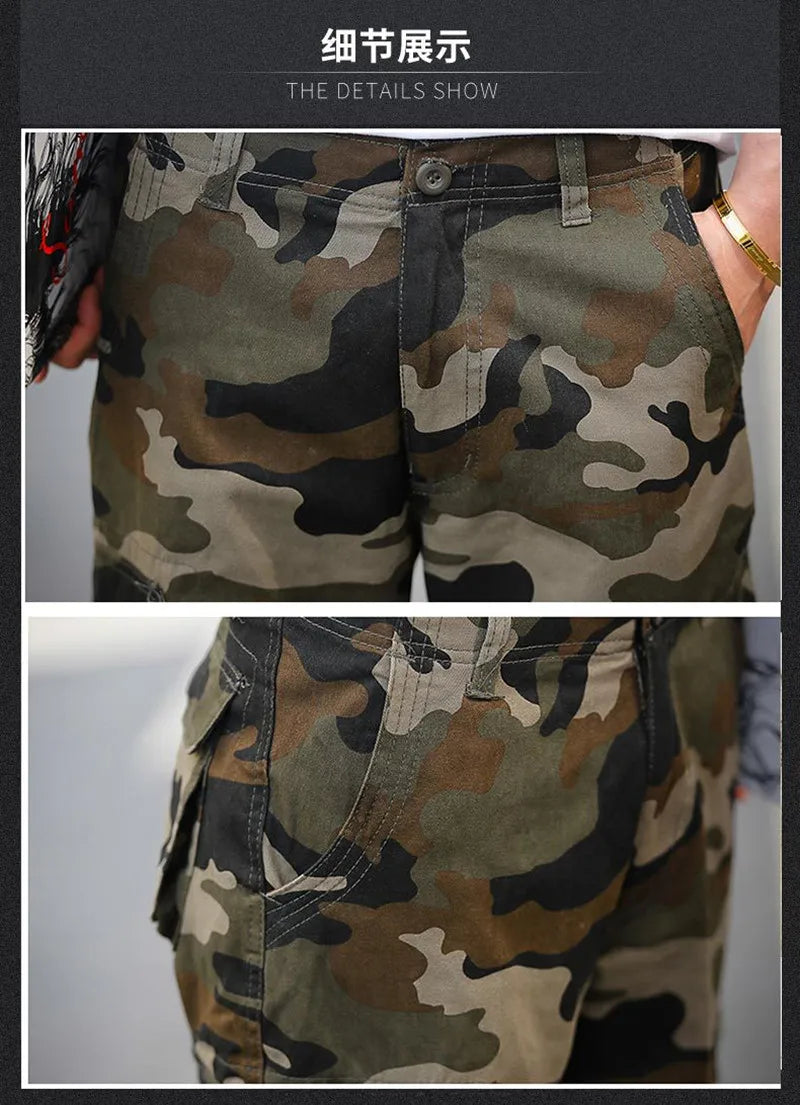 Summer Cargo Shorts Men Camouflage Camo Casual Cotton Multi-Pocket Baggy Bermuda Streetwear HipHop Military Tactical Work Shorts