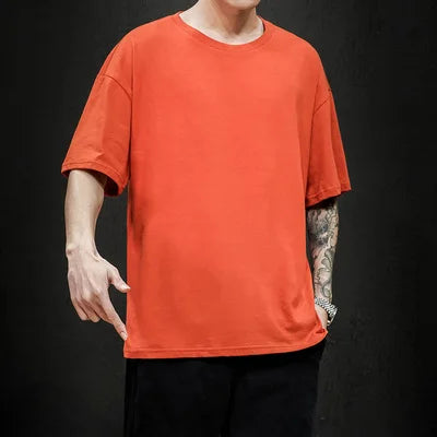 New Summer Men's T Shirt Fashion Solid T Shirt Mens Oversized Hip Hop Short Sleeve Casual Cotton Mens Streetwear Top Tees