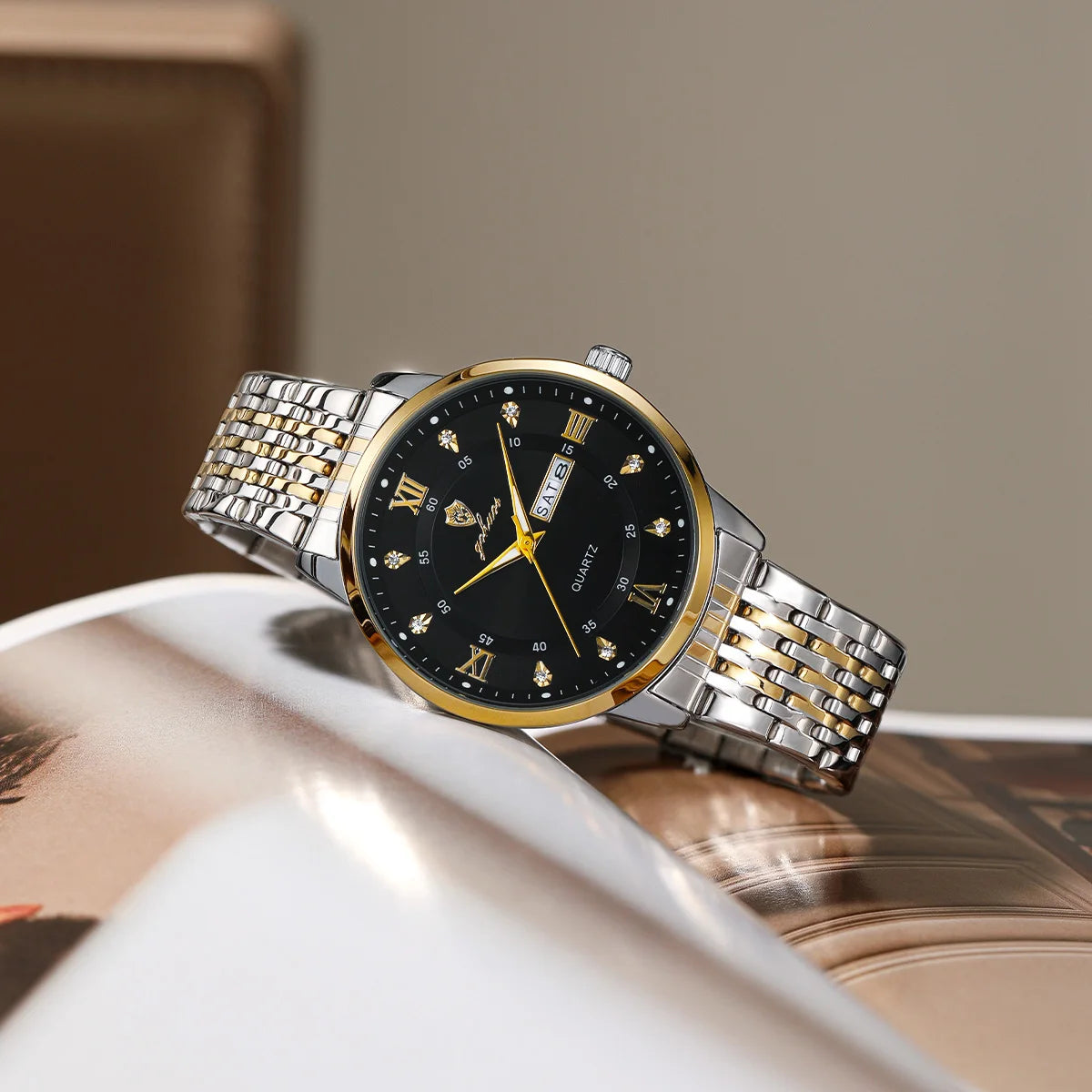US Local Stock Gohuos 8806 Stainless Steel Quartz Men Watches Date Week Display Luminous Hands 30M Waterproof Wristwatch Reloj