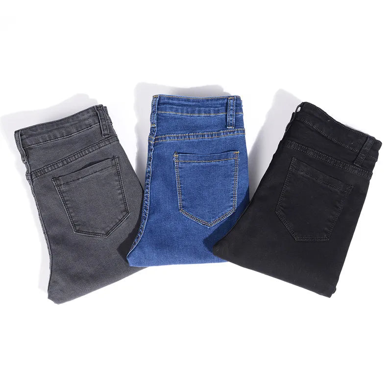 Jeans for Women mom Jeans blue gray black Woman High Elastic 36 38 40 Stretch Jeans female washed skinny pencil pants