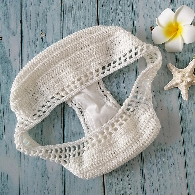 Have Lining Chest Pad Micro Bikini Set Women Crochet Sexy Swimsuit Solid Bikini Backless Swimwear Low Waist Bathing Suit Female