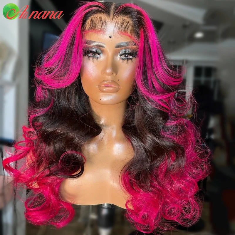 Highlights Yellow Colored Body Wave Wig HD 13x6 Lace Frontal Wig Ombre Pink Pre-Plucked Remy 100% Human Hair Wig For Black Women