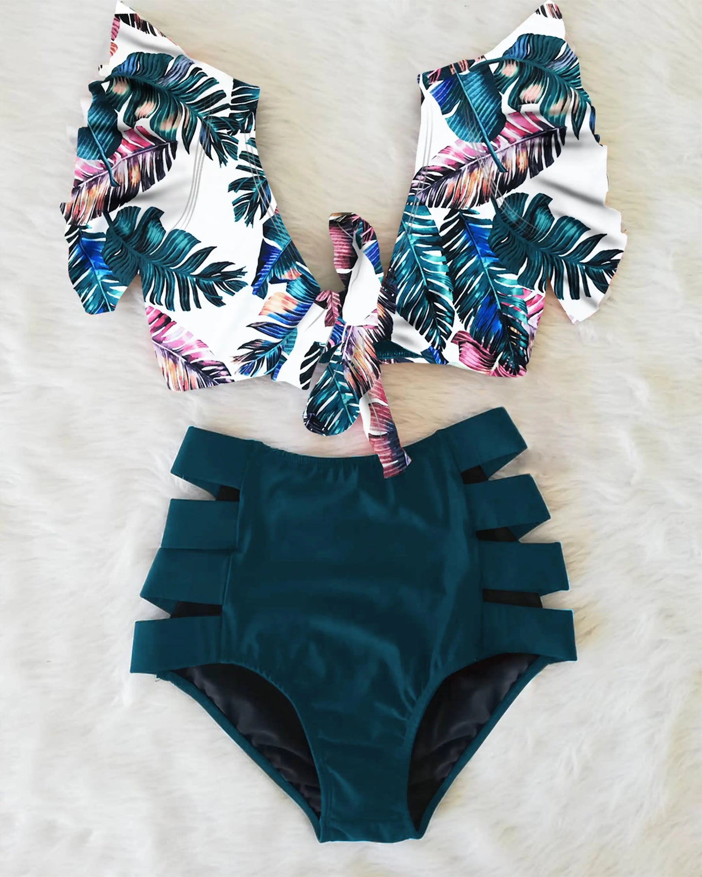 2026 High Waist Bandage Bikini Set For Women Floral Printed Ruffle Bikinis Push Up Strappy Brazilian Biquini Swimwear Swimsuit