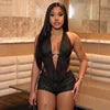 Custom Logo Women Summer Casual Lace Draped Collar Halter Backless Top Slim Shorts Color Blocking Suit