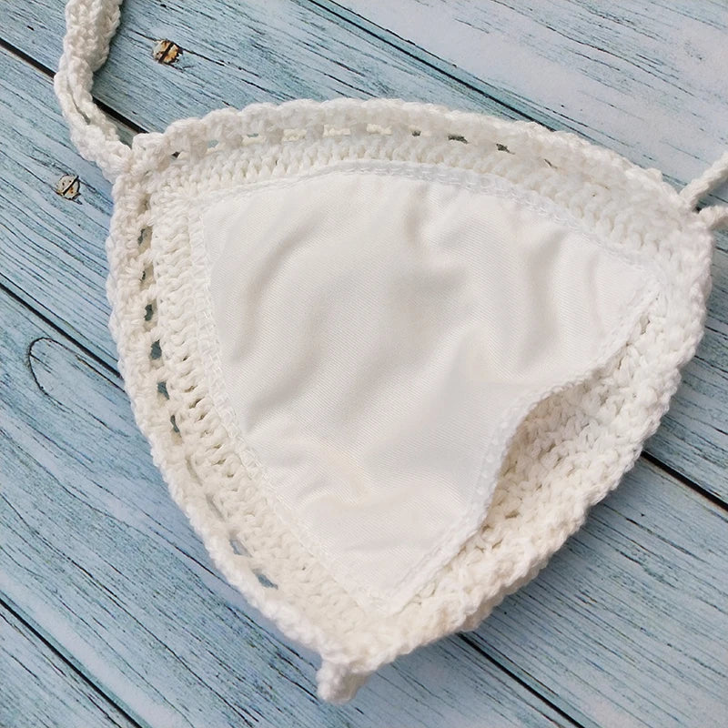 Have Lining Chest Pad Micro Bikini Set Women Crochet Sexy Swimsuit Solid Bikini Backless Swimwear Low Waist Bathing Suit Female