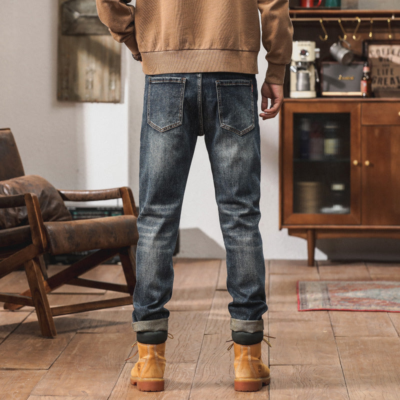 New Autumn and Winter Men's Denim Fashion Trendy Brand Casual Stretch Nostalgic Weiha Small Straight Jeans for Young Men
