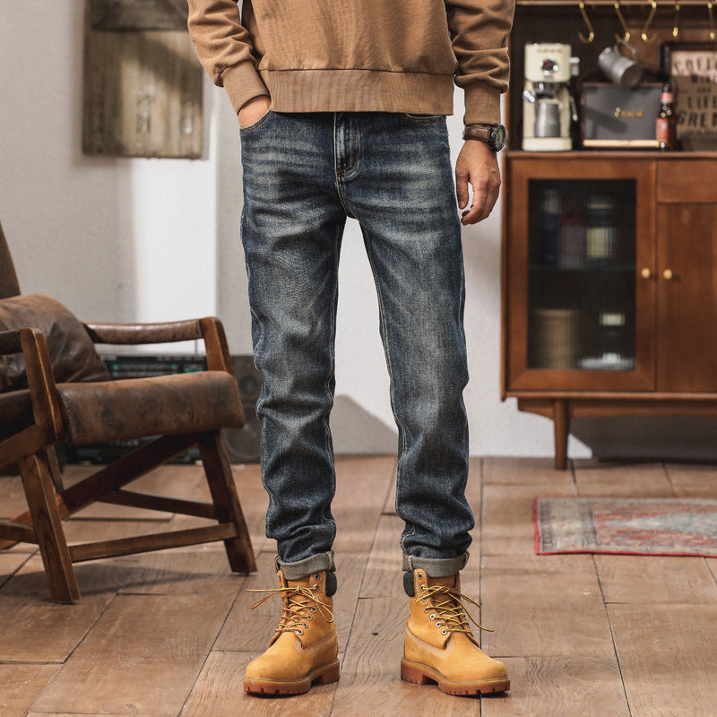 New Autumn and Winter Men's Denim Fashion Trendy Brand Casual Stretch Nostalgic Weiha Small Straight Jeans for Young Men