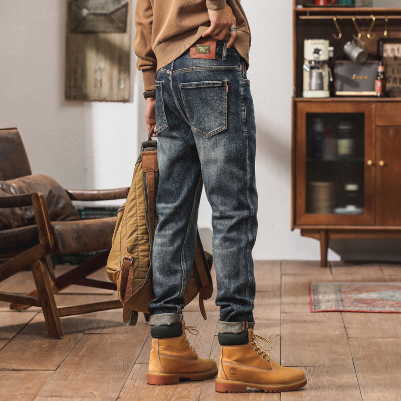 New Autumn and Winter Men's Denim Fashion Trendy Brand Casual Stretch Nostalgic Weiha Small Straight Jeans for Young Men