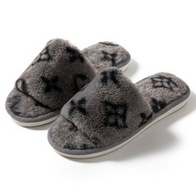 Mao Mao Open-mouth Cross-border Foreign Trade Open-toe Women's Slippers Autumn and Winter Four Seasons Open-mouth Slippers Imitation Rabbit Fur