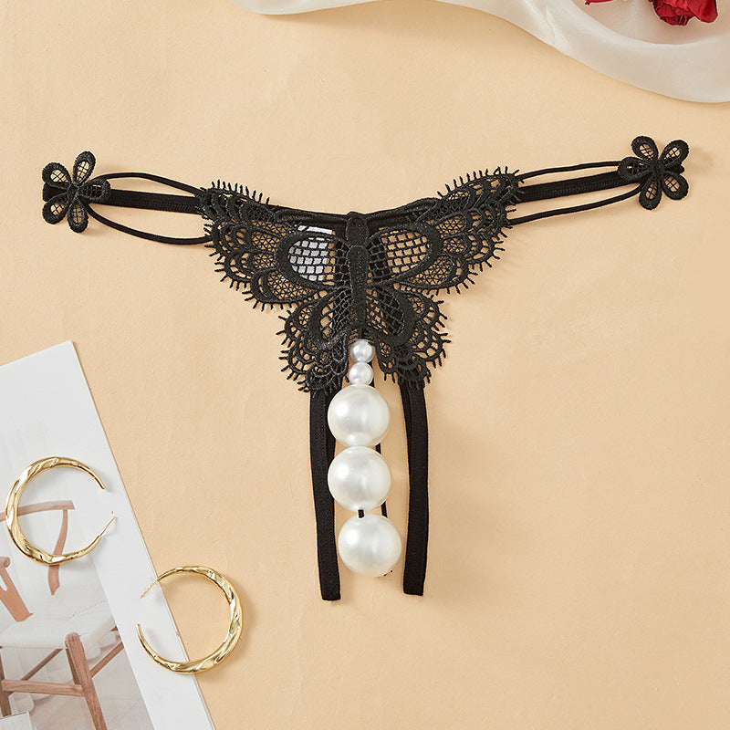Cross-border special for European and American plus size fun T-shaped underwear big pearl massage sexy transparent sexy underwear