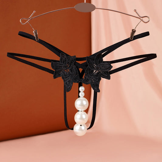 Cross-border special for European and American plus size fun T-shaped underwear big pearl massage sexy transparent sexy underwear