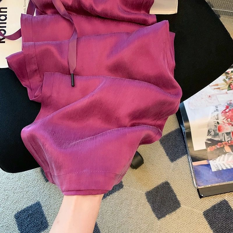 Purple Ice Silk Satin Wide Leg Pants Women's Summer 2025 New High-grade Dape Straight Loose Casual Pants