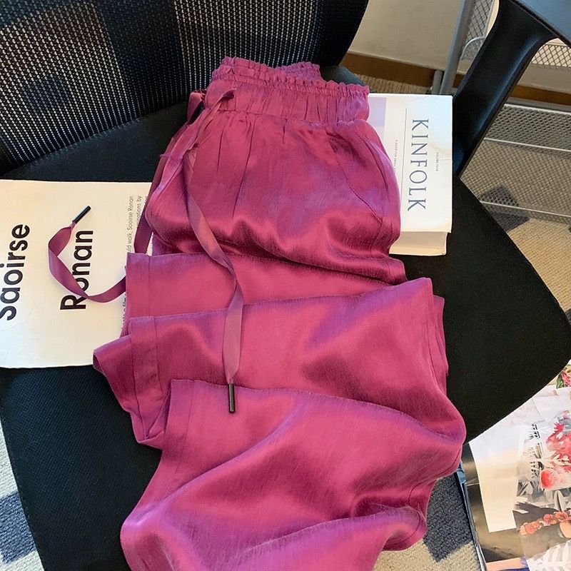 Purple Ice Silk Satin Wide Leg Pants Women's Summer 2025 New High-grade Dape Straight Loose Casual Pants
