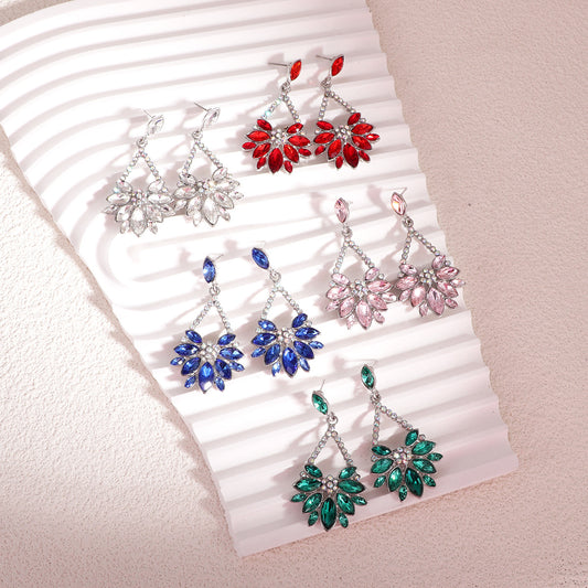 Rhinestone Flower Statement Earrings