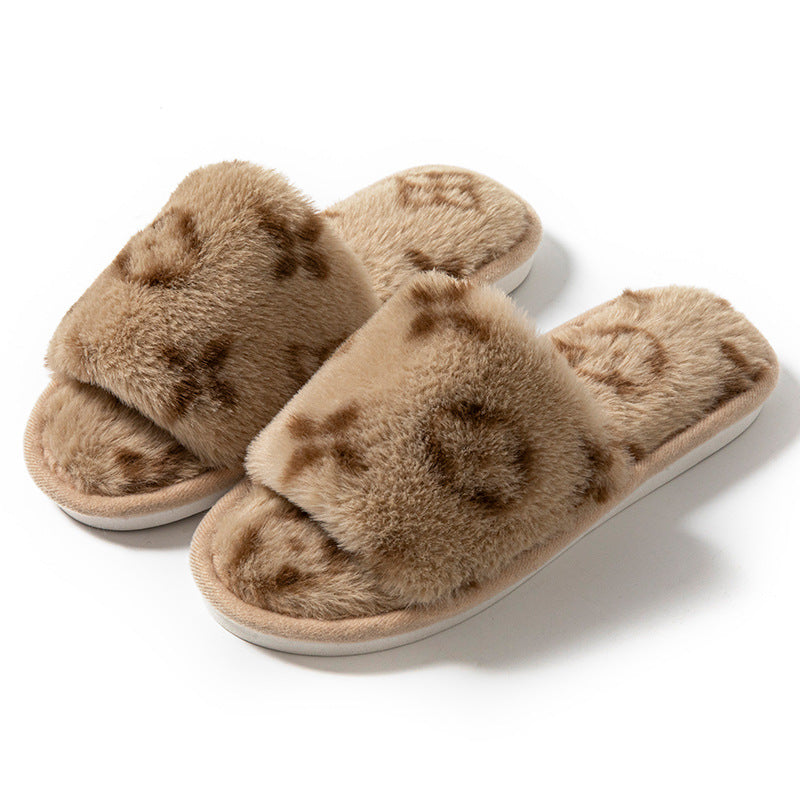 Mao Mao Open-mouth Cross-border Foreign Trade Open-toe Women's Slippers Autumn and Winter Four Seasons Open-mouth Slippers Imitation Rabbit Fur